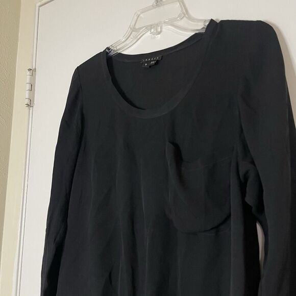 THEORY black long sleeve drawstring hem silk blouse top size XS - Picture 3 of 6